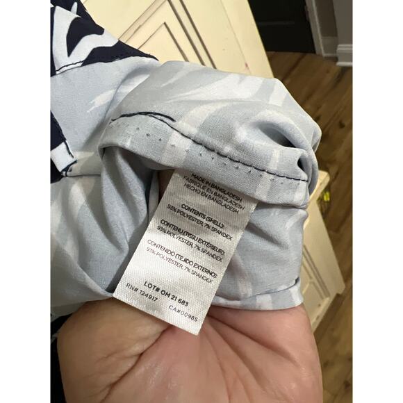 Onia size large mens short sleeve button down shirt navy blue and white - Picture 4 of 4